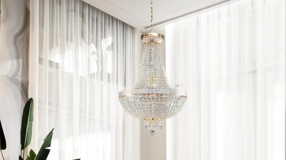 Candelabru rotund cu inaltime reglabila din Cristal Argintiu cu 6 becuri D40xH171cm Bella