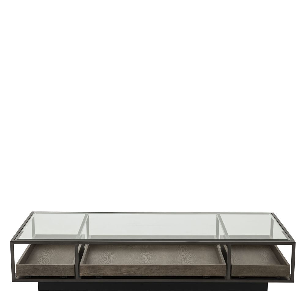 Masuta de cafea Dreptunghiulara din Otel inoxidabil si Sticla securizata Maro/Transparent L180xH37cm Roxton