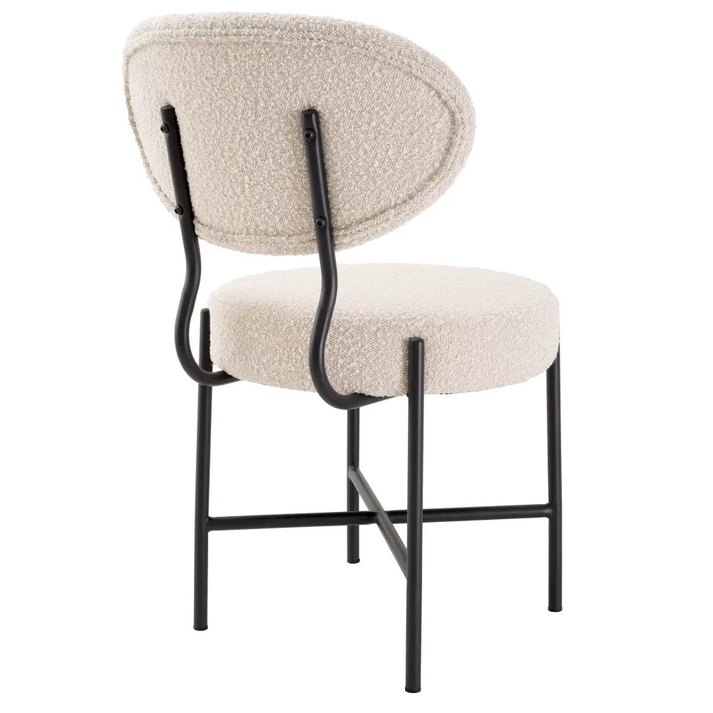 Set 2 scaune tapitat cu Stofa boucle Crem cu picioare din Metal Negru H83.5xL53xA59cm Vicq Eichholtz