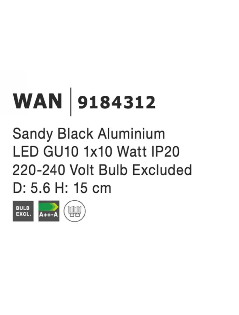 Aplica de perete din Aluminiu Negru H15xL5.6cm IP20 WAN