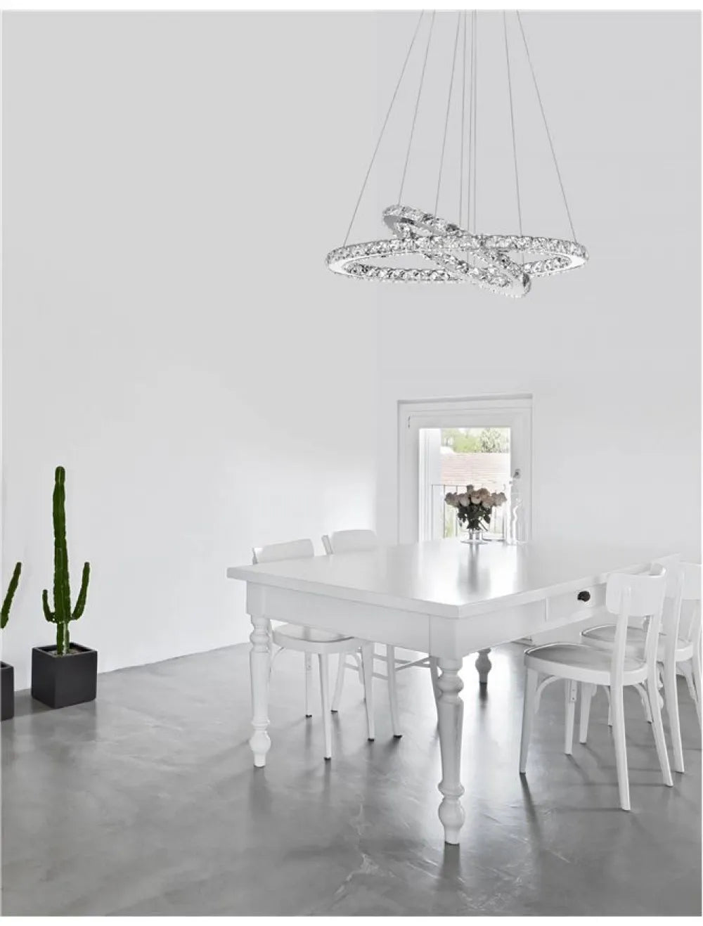 Lustra structura din Aluminiu Argintiu si abajur din Cristal Transparent H120xL64cm IP20 40W 2400lm 3500k CELINE