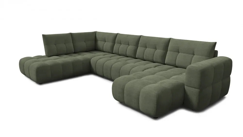 Coltar in forma de U tapitat cu material pet friendly Alias verde L374 x 219cm
