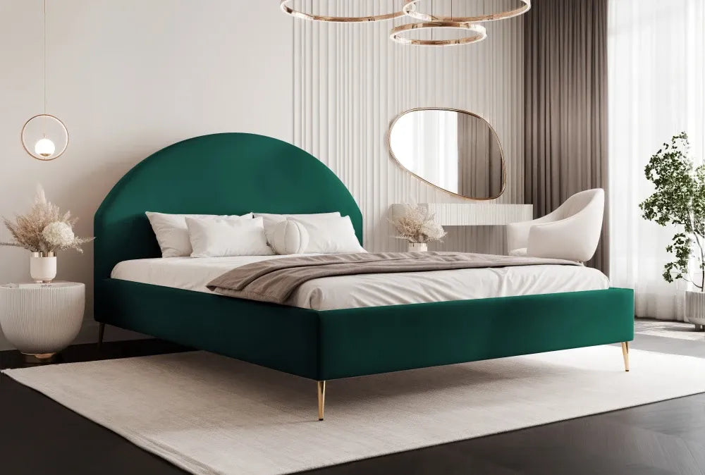 Pat 120 x 200 tapitat cu Catifea Dream velvet Verde smarald Alora