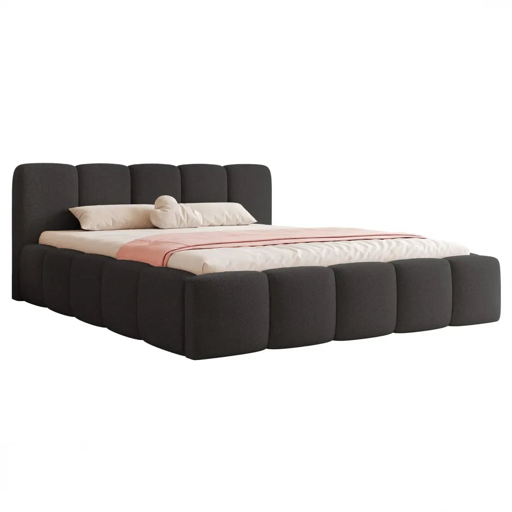Pat 160 x 200 tapitat cu Stofa Loop Negru Aeris