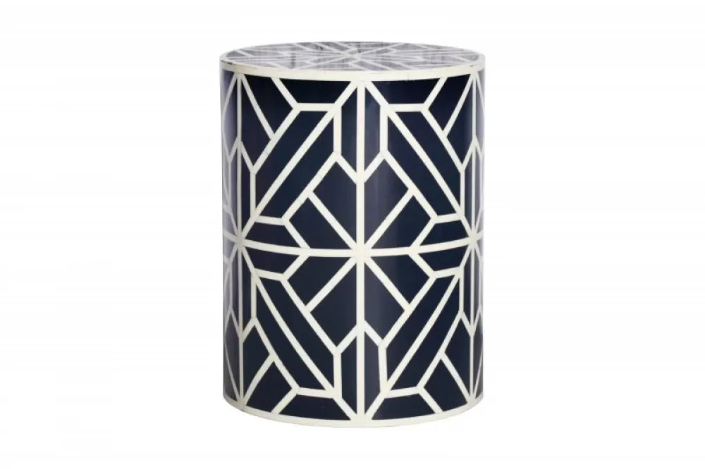 Masuta laterala Rotunda din Polirasina Alb/Negru D35xH46cm Bone Inlay