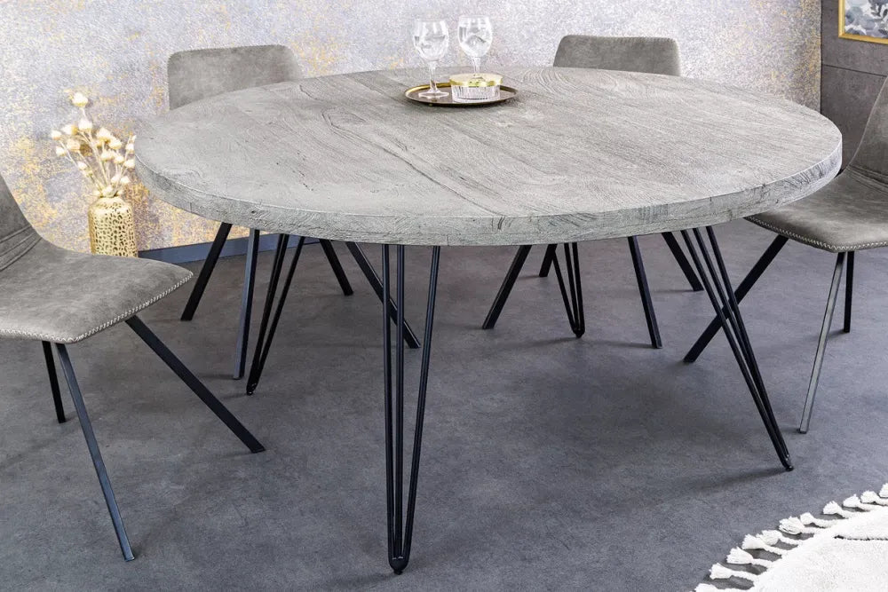 Masa rotunda din Lemn de mango Gri si Metal Negru D120xH76cm Scorpion