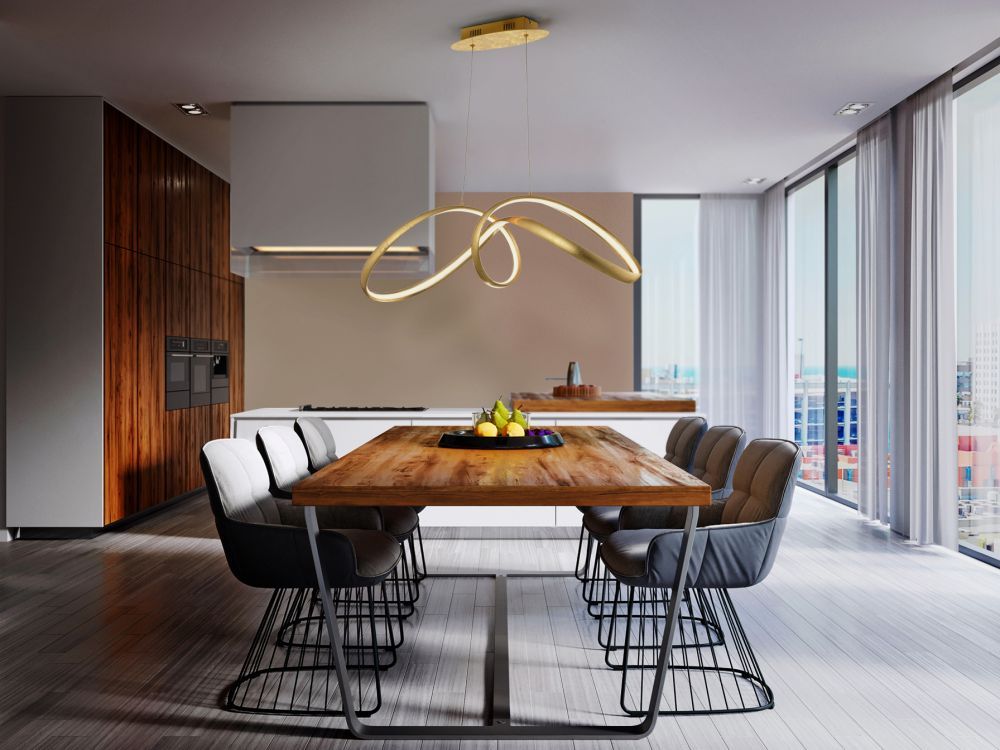 Lustra dreptunghiulara cu inaltime reglabila din Aluminiu Auriu cu LED L85x25xH120cm Lia