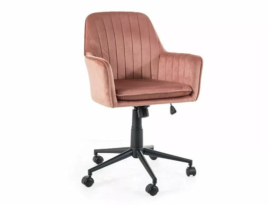 Scaun de birou cu inaltime reglabila tapitat cu Catifea Roz cu picioare din Metal Negru H83-91xL58cm Q-886