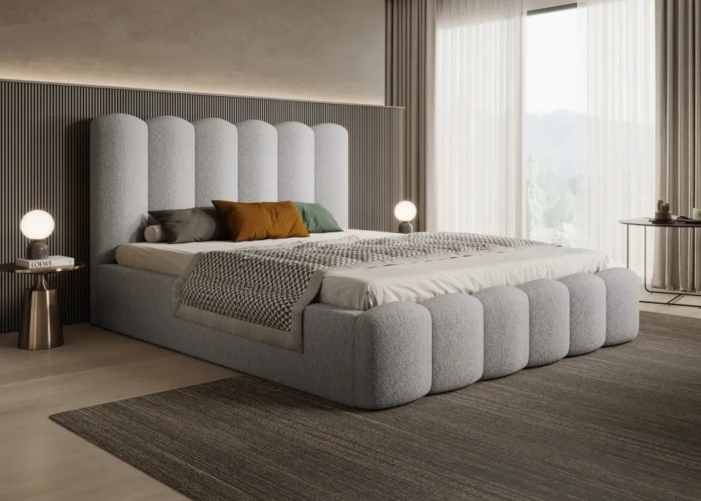 Pat 140 x 200 tapitat cu Stofa boucle Abriamo Gri deschis Aveline