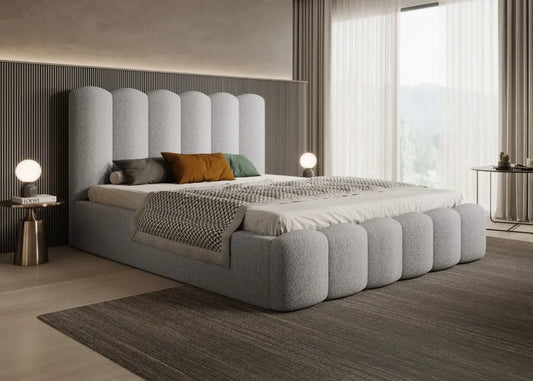 Pat 140 x 200 tapitat cu Stofa boucle Abriamo Gri deschis Aveline
