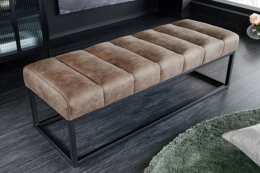 Bancheta din Metal Negru si Microfibra Maro taupe H40xL108cm Petit beaute