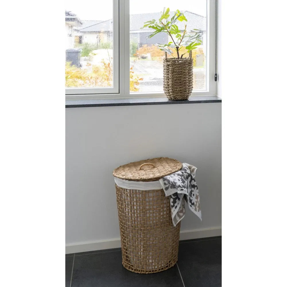 Cos de rufe din Metal/Hartie impletita/Textil Maro/Alb H56xD42cm Pomal