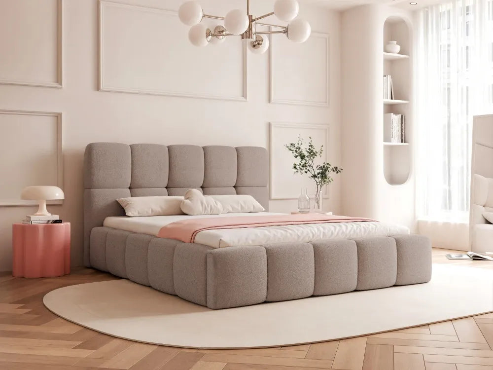 Pat 180 x 200 tapitat cu Stofa Loop Bej inchis Livia