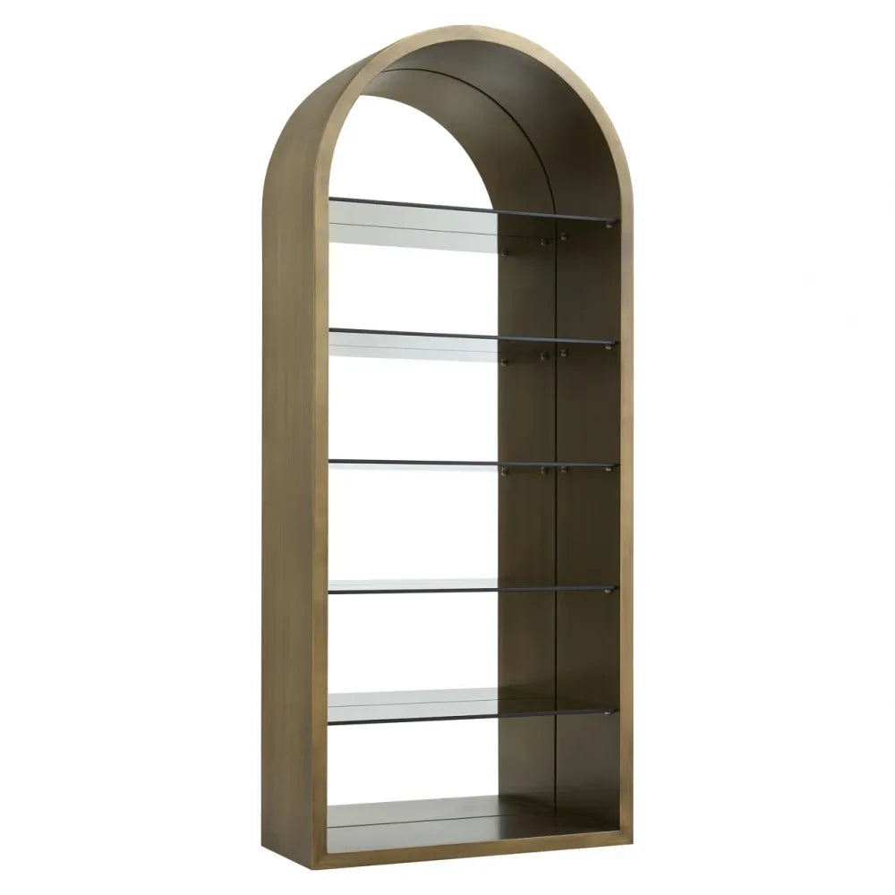 Biblioteca din Metal/Lemn Auriu periat si Sticla securizata transparenta L90xH210cm Bowic