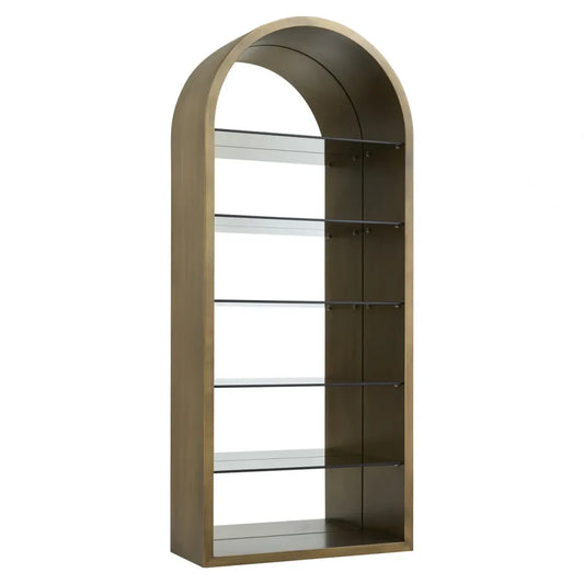 Biblioteca din Metal/Lemn Auriu periat si Sticla securizata transparenta L90xH210cm Bowic