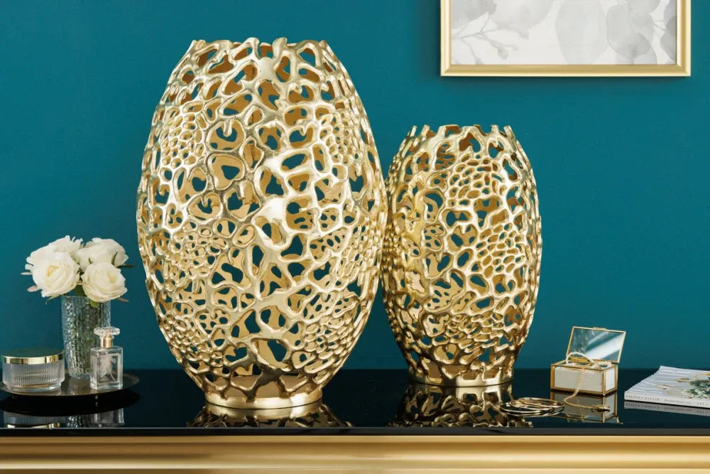 Vaza decorativa din Metal Auriu H50xL34cm Abstract Leaf