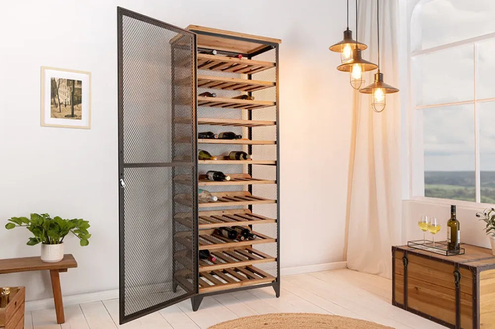 Dulap de vinuri din Lemn de brad Maro si Metal Negru L67xH184cm BODEGA