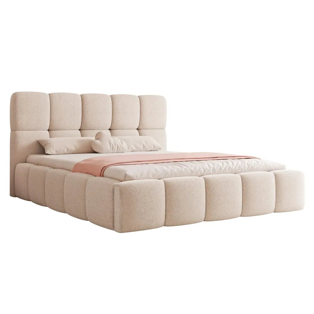 Pat 120 x 200 tapitat cu Stofa Loop Crem Livia