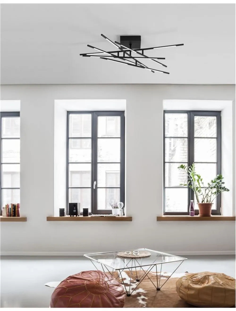 Plafoniera structura din Metal Negru si abajur din Acrilic Alb H21xL94.5cm IP20 59W 4195lm 3000k RACCIO