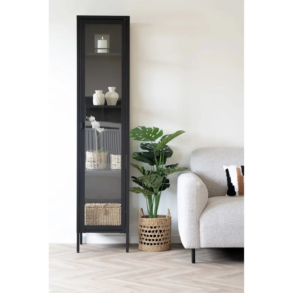Dulap ingust cu 1 usa din Sticla si Metal Negru L40xH180cm Brisbane Slim