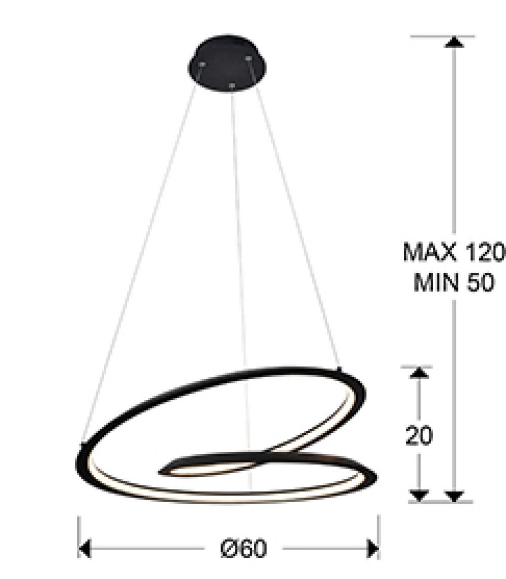 Lustra rotunda cu inaltime reglabila din Aluminiu Negru cu LED D60xH120cm Looping