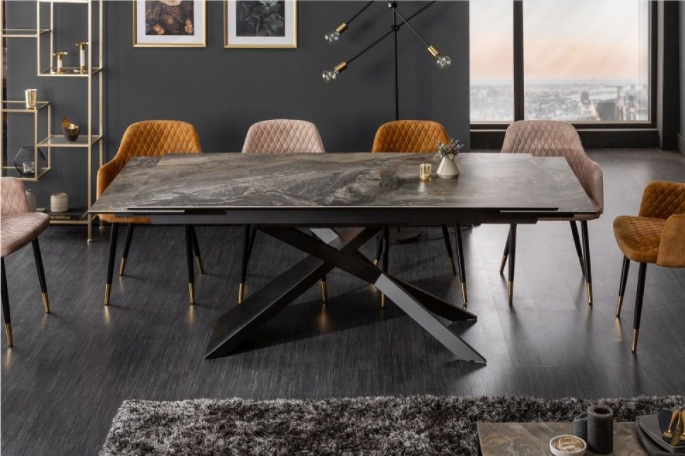 Masa extensibila dreptunghiulara din Ceramica Gri/Negru de 8-10 persoane L180/260x90cm Euphoria