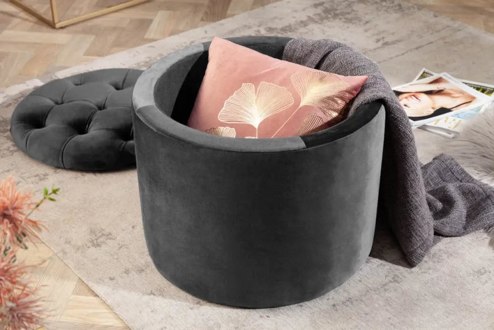 Puf cu spatiu de depozitare din Catifea Gri inchis H43xL50cm Modern Barock