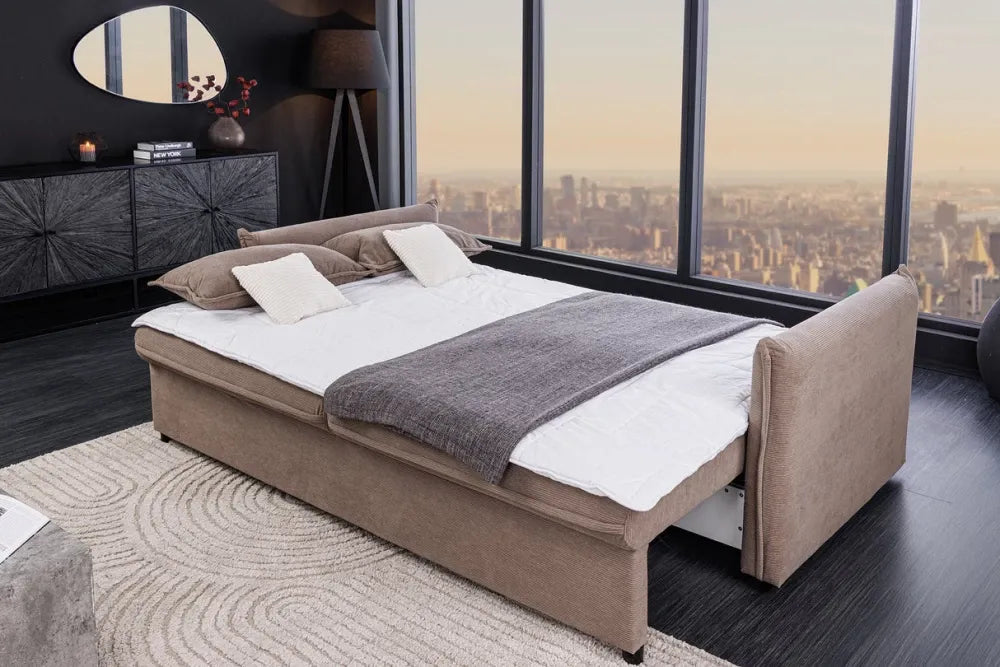 Canapea extensibila de 3 locuri tapitat cu Catifea raiata Maro taupe L215cm Apartment