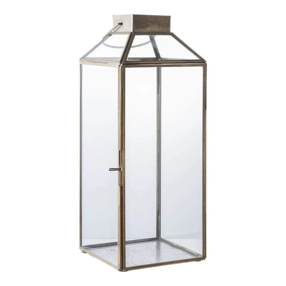 Felinar din Metal/Sticla Alama antichizata/Transparent H35xL13,5cm Mysore