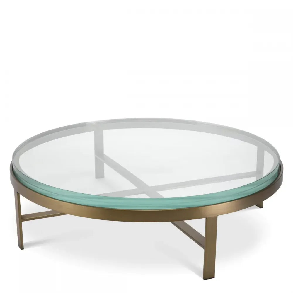 Masuta de cafea Rotunda din Otel inoxidabil Alama si Sticla Transparent D97.5xH30cm Hoxton Eichholtz