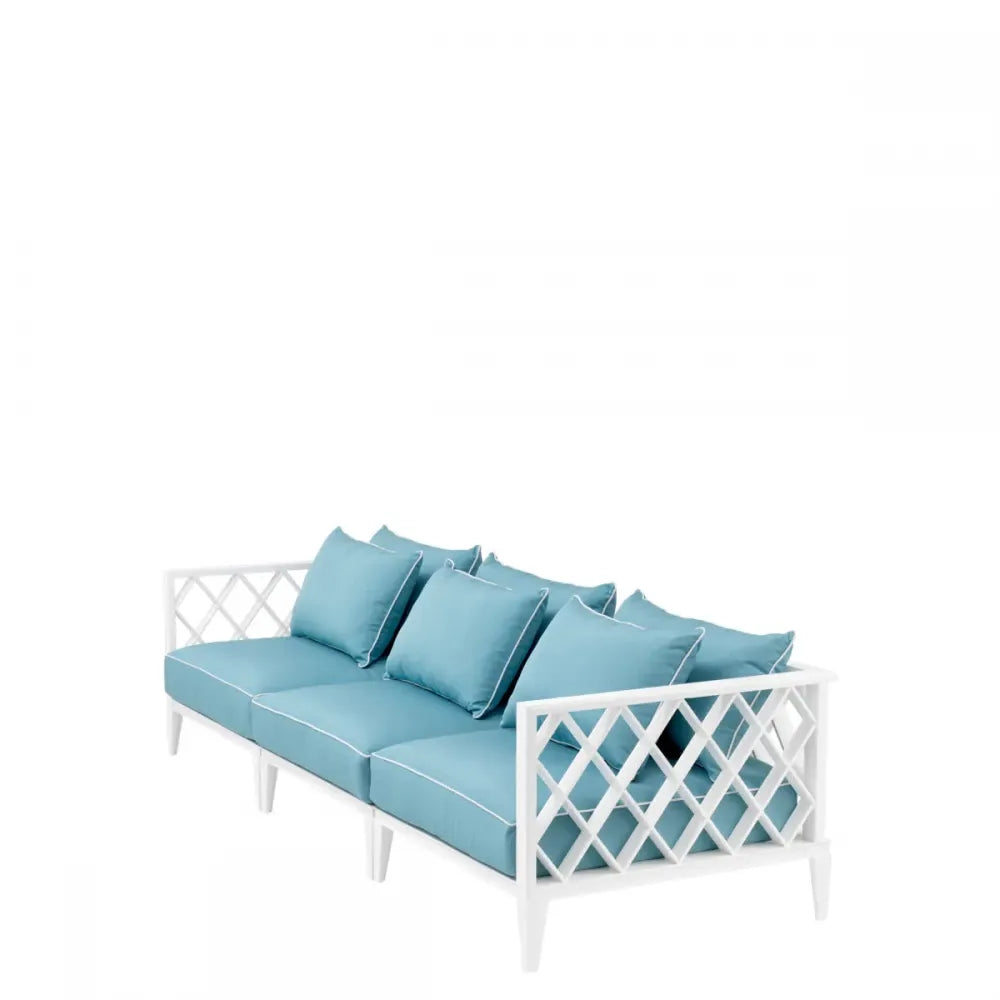 Canapea de exterior din Metal Alb si Stofa Albastru H69xL275.5cm Ocean Club Eichholtz