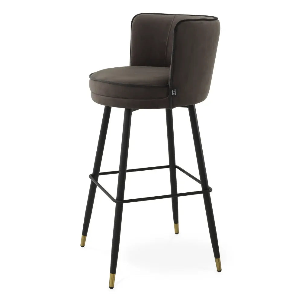 Scaun de bar rotativ tapitat cu Catifea Gri L53xA48xH100.5cm Grena Eichholtz