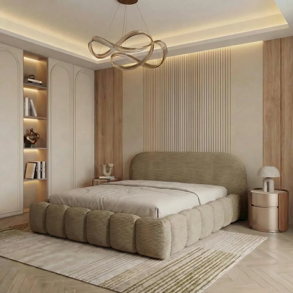Pat tapitat cu material raiat Bej 160 x 200 Orlando slim