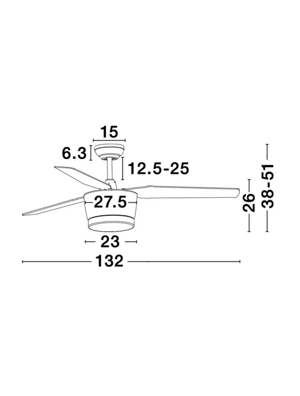 Ventilator structura din Metal Negru si abajur din Sticla Alb H38-51xL132cm IP20 18W 650lm 3000k MONSOON