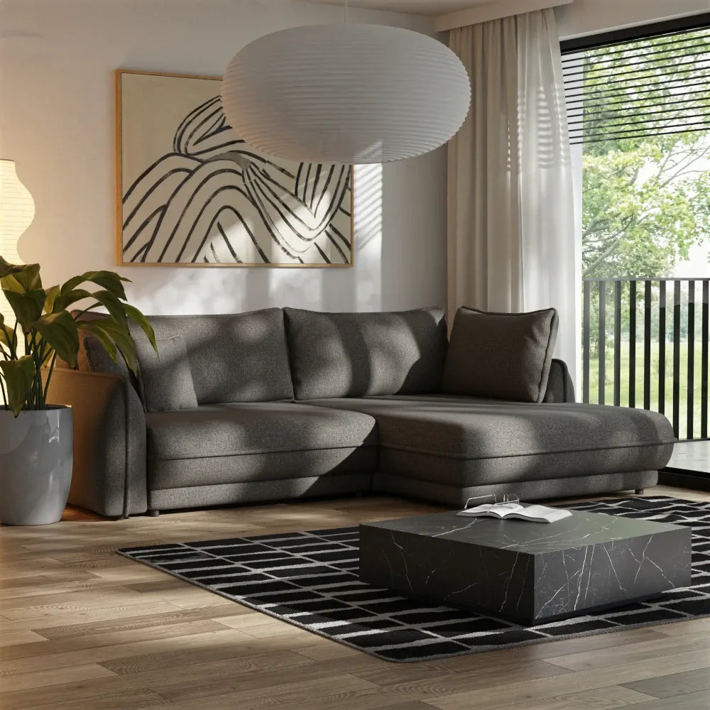 Coltar extensibil cu spatiu depozitare din Stofa Negru Mojave II