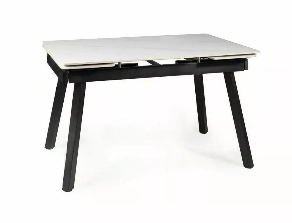 Masa extensibila din Ceramica Alb cu efect de marmura si Metal Negru L120-180xH76cm John