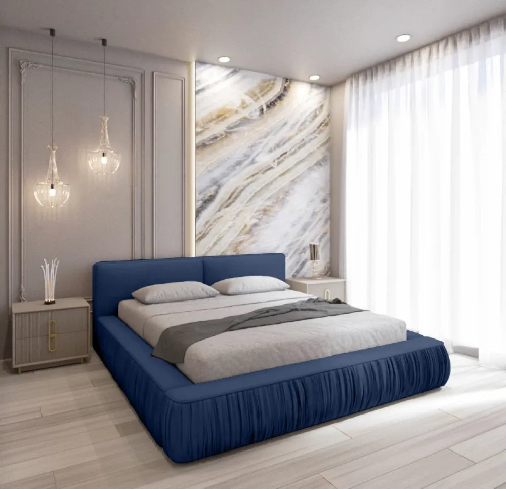 Pat 160x200cm tapitat cu Catifea Albastru Naomi