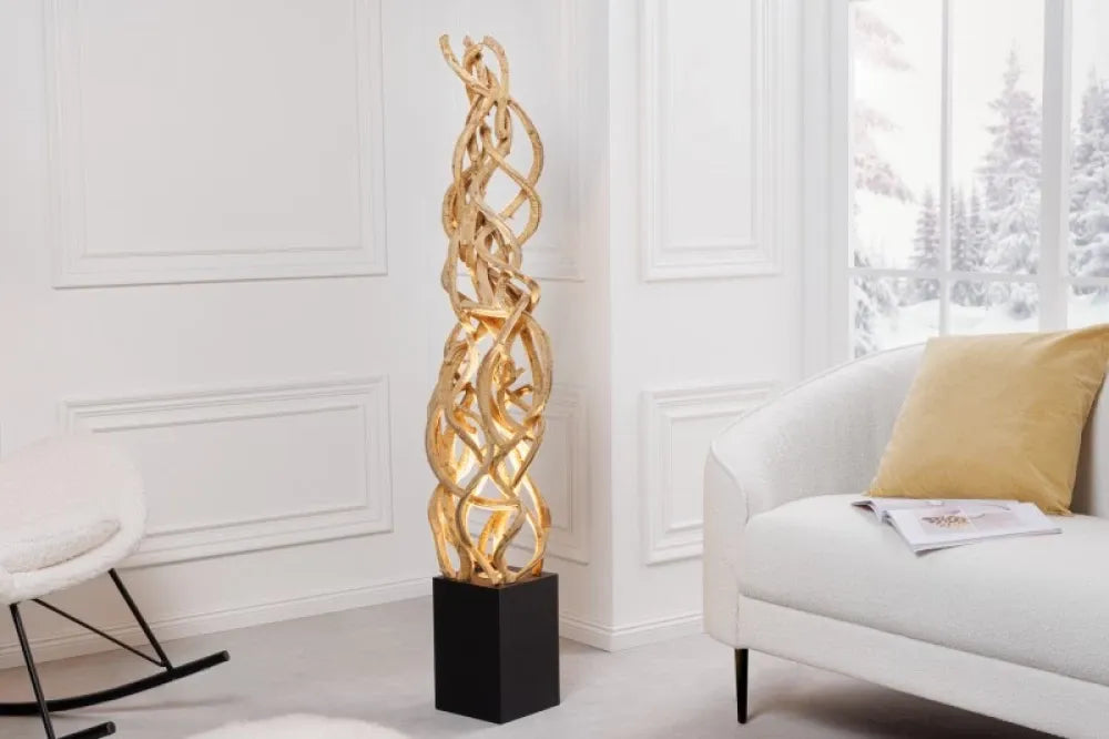 Lampa de podea din MDF Negru si Lemn Maro H151xL30cm Vigne