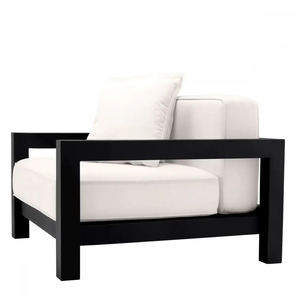 Fotoliu de exterior din Metal Negru si Stofa Alb H72xL101xA100cm Cap-Antibes Eichholtz