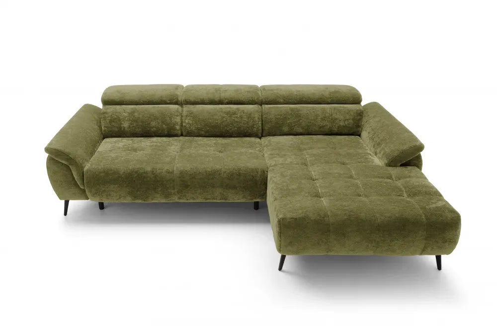 Coltar extensibil electric tapitat cu Chenille Verde cu lada depozitare Genova I