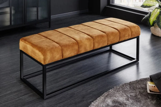 Bancheta din Metal Negru si Catifea Galben H40xL108cm Petit beaute