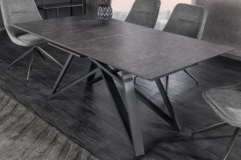 Masa din Sticla securizata/Ceramica Gri grafit si Metal Negru L160-200xH77cm Atlas