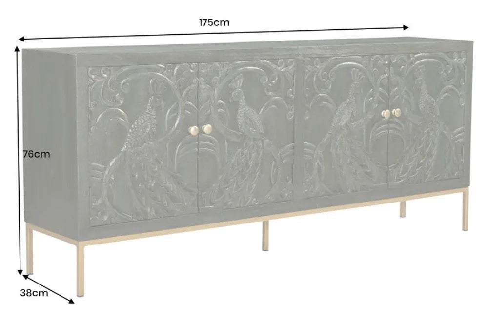Comoda din Lemn de mango Verde si Metal Auriu L175xH76cm PEACOCK