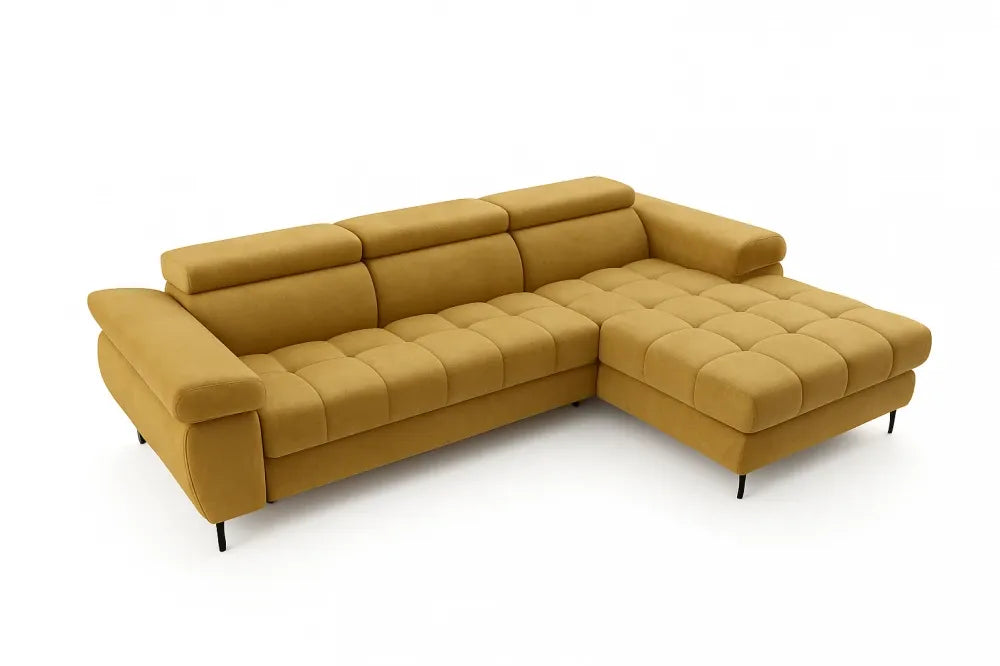 Coltar extensibil si spatiu depozitare din catifea galben Ferruce I L276 x 174cm