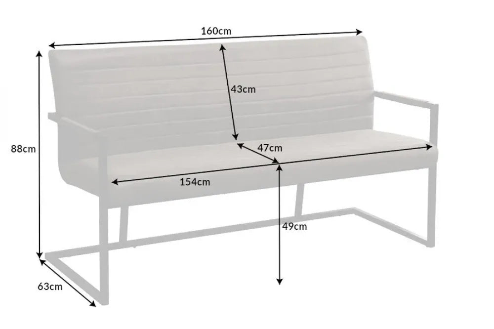 Banca din Metal Negru si Microfibra Maro taupe H88xL160cm Loft