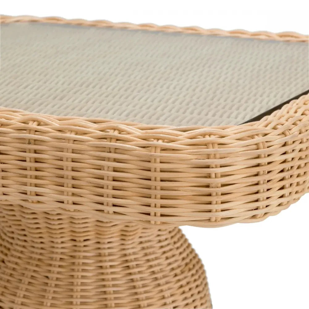 Masuta laterala Patrata din Ratan Bej si Sticla securizata Transparent L60xl60cm Tiago Eichholtz