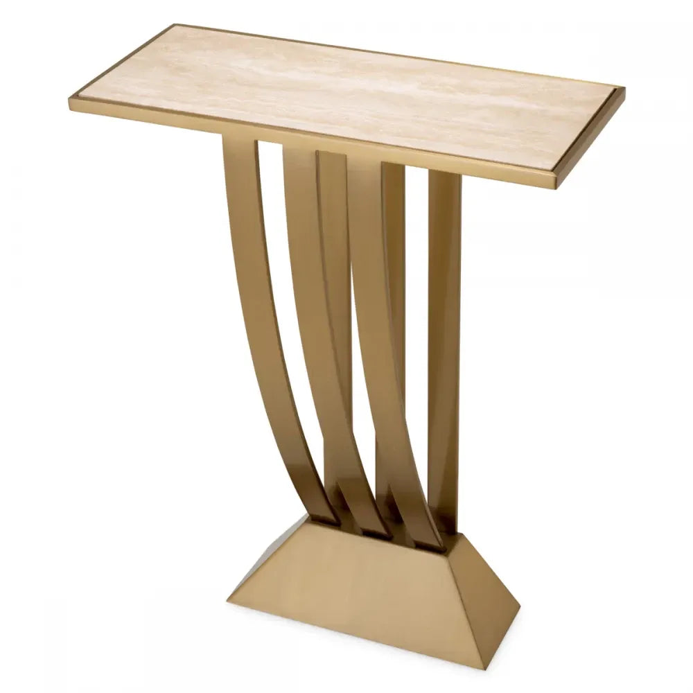 Consola din Travertin Bej si Metal Alama L70xH92.5cm Beau Deco Eichholtz