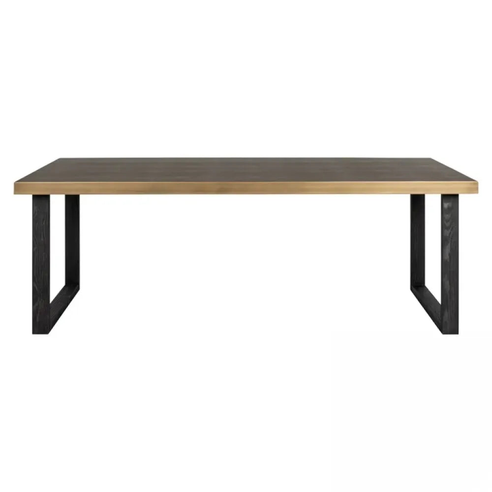 Masa Dreptunghiulara de 6 persoane din Piele artificiala Auriu antichizat si Lemn de stejar Negru L200xH76cm Bloomville Richmond Interiors