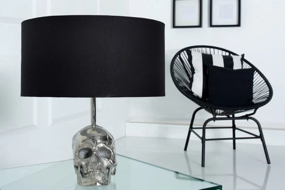 Veioza din Metal Argintiu si Textil Negru H44xD40cm Skull
