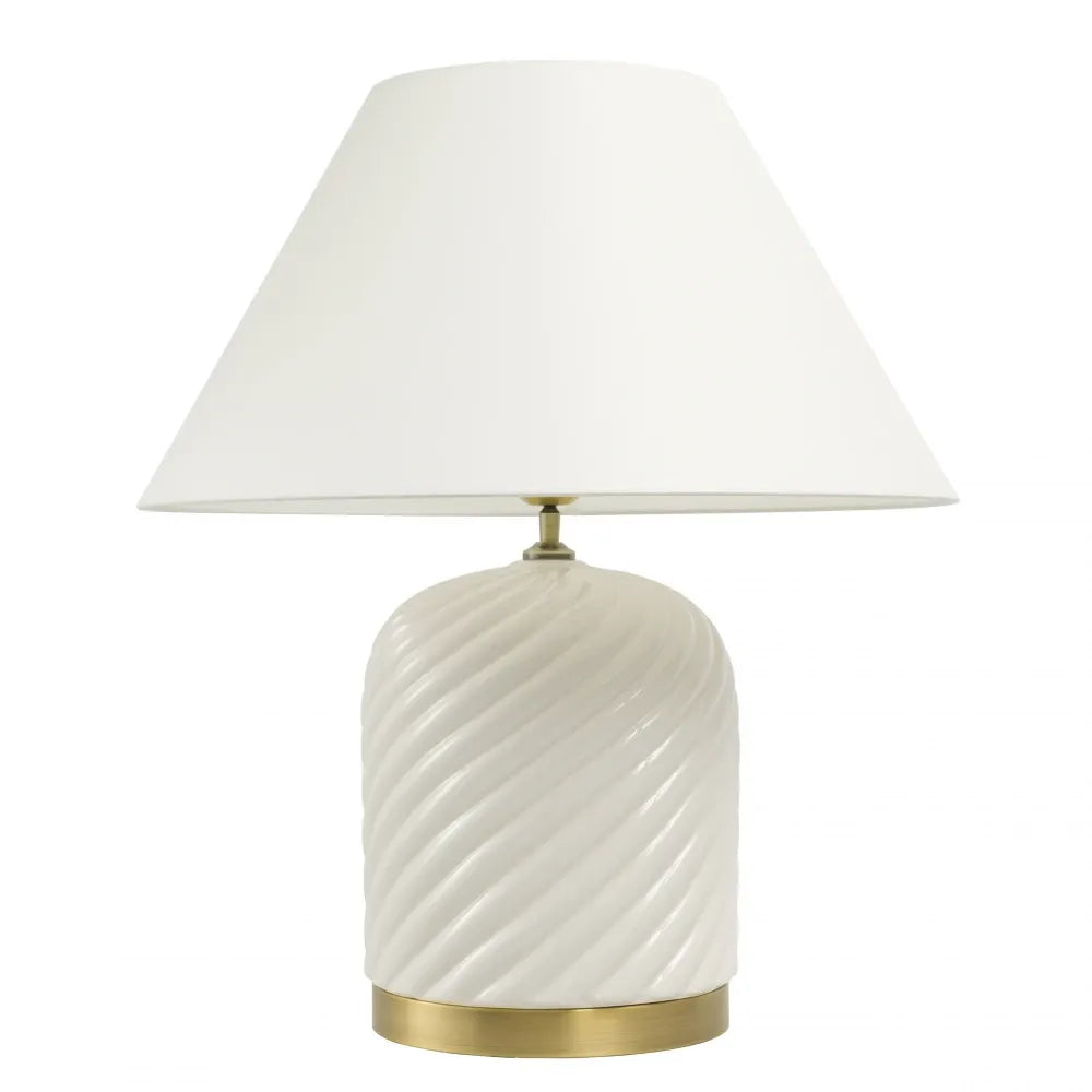 Veioza din Metal/Ceramica Alama/Alb si Stofa Crem H66xD58cm Savona Eichholtz